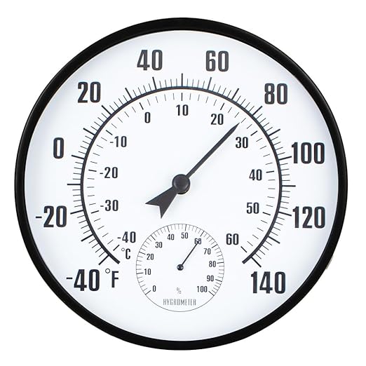 10'' Indoor Outdoor Thermometer, Outdoor Wall Thermometer with Humidity, No Battery Needed Outdoor Thermometers for Patio, Garden, Home