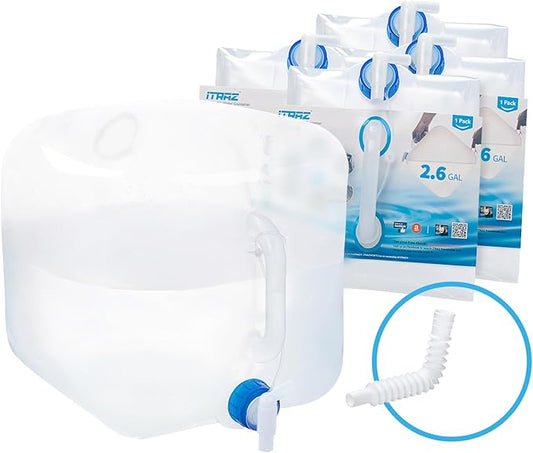 Collapsible Water Container Jug, 4×2.6 Gallon No BPA Water Storage Carrier with Spigot, for Camping Hiking Backpack RV Outdoors and Emergency, Foldable Portable Survival Kits for Hurricanes