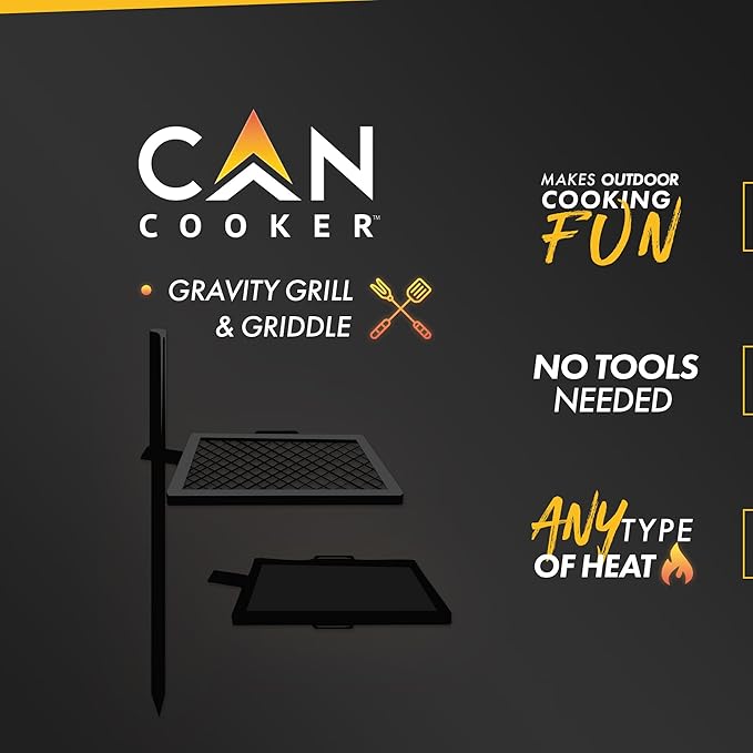 GameMaker Open Fire Camping Grill & Skillet Combo – Portable Outdoor Campfire Cooking Tool, Heavy-Duty BBQ Grill for Camping & Hiking