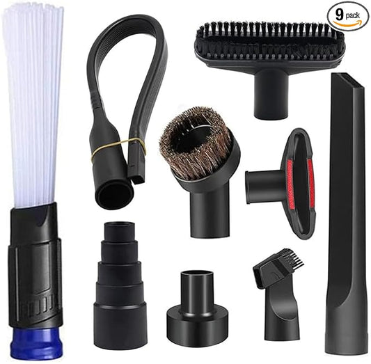 9 PCS Vacuum Attachments for Shop Vac Accessories with 2 1/2" to 1 1/4" Vacuum Hose Adapter, 1 7/8" to 1" Adapter for Shop Vac, Household Cleaning Accessories Brush Kit for Shop Vac Attachment