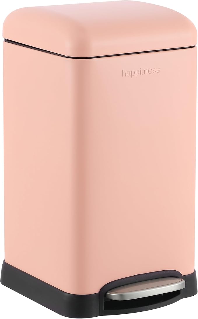 happimess HPM1012G Betty Retro Mini 3.2-Gallon Step-Open Trash Can, Fingerprint Resistant, Modern, Minimalistic for Home, Kitchen, Laundry Room, Office, Bedroom, Bathroom, Flamingo Pink