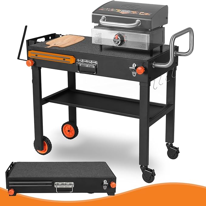 Grill Cart for Blackstone Griddle, Sturdy Grill table, Blackstone Stand for 22 inch with Caddy, Blackstones Griddle Table with Wheels, Griddles Table Ninja Grill Stand for Tailgating, Camping