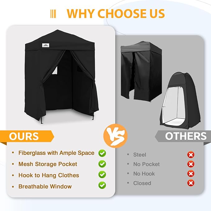EAGLE PEAK Flex Ultra Compact 5x5 Pop-up Canopy, Sun Shelter, Changing Room, Portable Privacy Canopy Cabana for Pool, Fashion Photoshoots, or Camping, Black