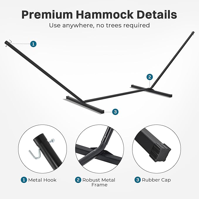 SUPERJARE Hammock with Stand, 2 Person Heavy Duty Hammock with Padded Cotton, Detachable Pillow & Strong Curved-Bar & Portable Carrying Bag, Perfect for Outdoor & Indoor - Tangerine