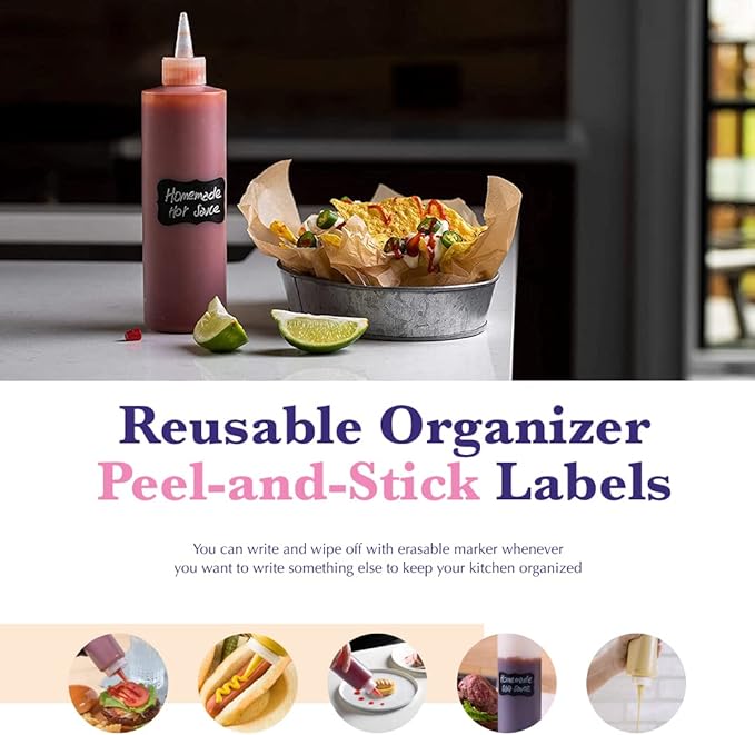 6-Pack Condiment Squeeze Bottles for Sauces - Includes Funnel, Erasable Marker & Reusable Labels, Perfect for Salad Dressings, Liquids, and Ketchup, Durable Plastic 16 oz Bottles