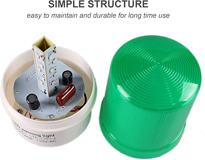 Industrial LED Rotating Strobe Beacon Warning Lights, Electrical Revolving Signal Lights for Emergency, 110v AC, Green, with Buzzer