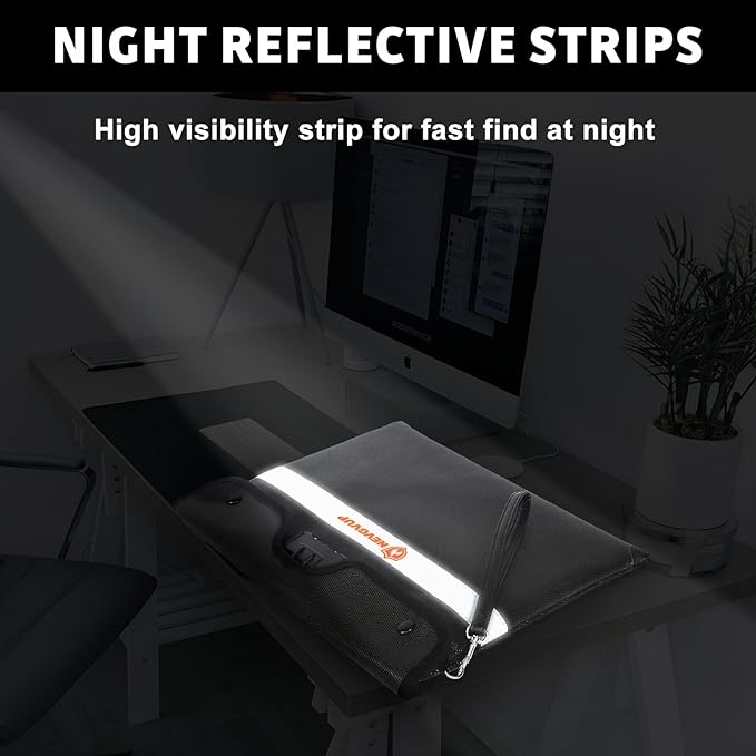 6200°F Upgraded Fireproof Document Bag with Lock, Fireproof Money Bag for Cash with Zipper/Reflective Strip, 9 Layer of Heat Insulated Material, Water Resistant Fire proof Bags for Documents,Fire Bags