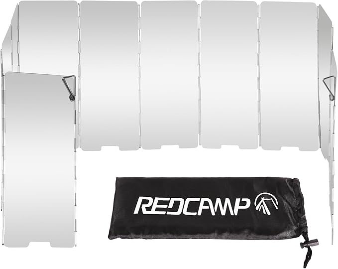 REDCAMP Folding Outdoor Stove Windscreen, 12 Plates Aluminum Camping Stove Windshield with Carrying bag, Lightweight Butane Burner Windshield