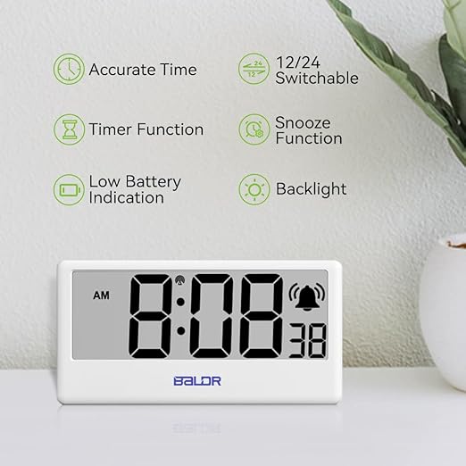BALDR WiFi Clock Digital - WiFi Digital Clock Battery Operated with Large Digital Display Internet Time, 12/24 Switchable WiFi Alarm Clocks, Auto Sync to Wi-Fi Weather Station, White