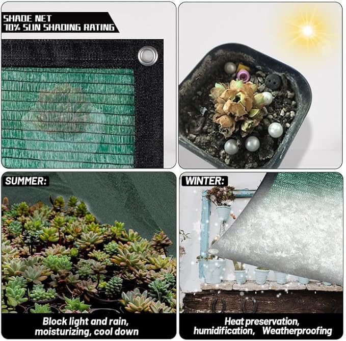 Cool Area 70% Sun Shade Cloth Mesh Tarp with Grommets for Plant Cover 6.5x16.5ft Patio Canopy Garden Pergola Greenhouse Car Barn Kennel Green