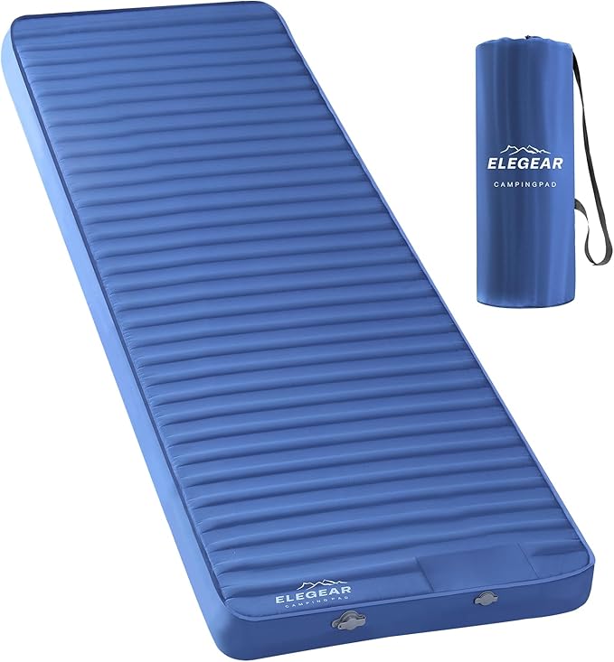 Elegear Air & Foam Camping Sleeping Pad, HexaFoam Camping Mattress Pad with Built-in Foot Pump Memory Foam Camp Pad 4-Season Camp Sleeping Mat for Travel/Car/Tent, Blue