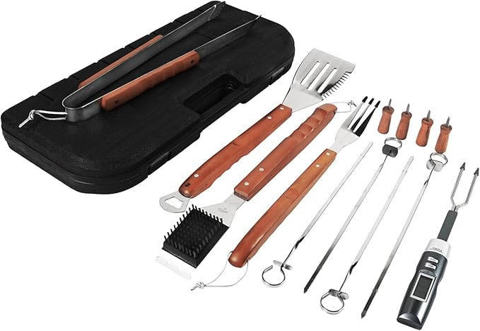 Mr. Bar-B-Q 94122X 12-Piece Tool Set with Bonus Thermo Fork, Gray
