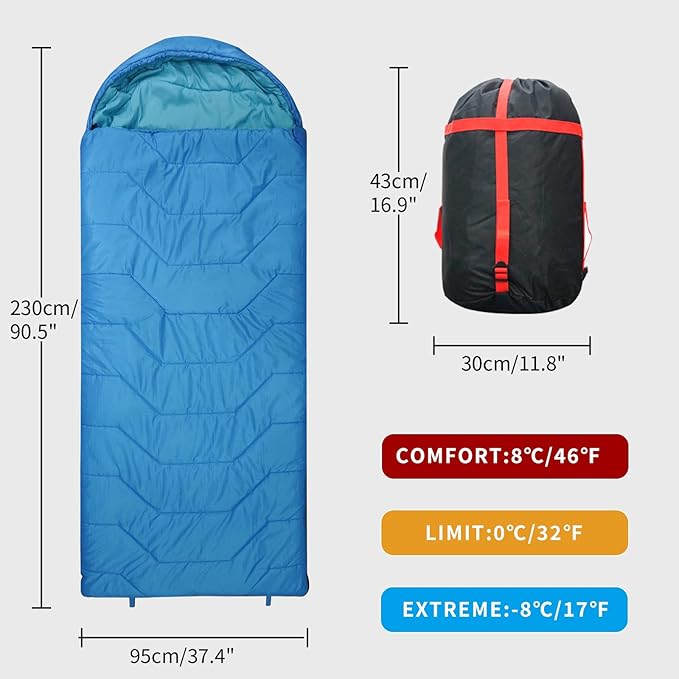Jumbo Sleeping Bag for Adult&Kids,Cold&Warm Weather with Compression Sack and Water Resistant for Family Camping,Travel and Car Camping