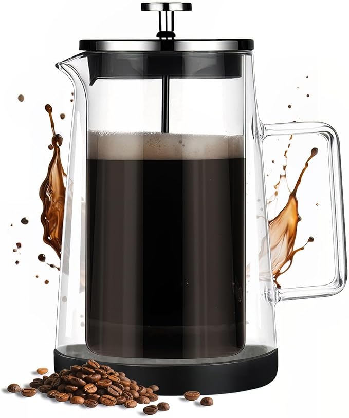 French Press Coffee Maker 34Oz - Double-Wall Insulated Borosilicate Glass - Ergonomic Handle - Coffee Gift - Tea & Coffee Press