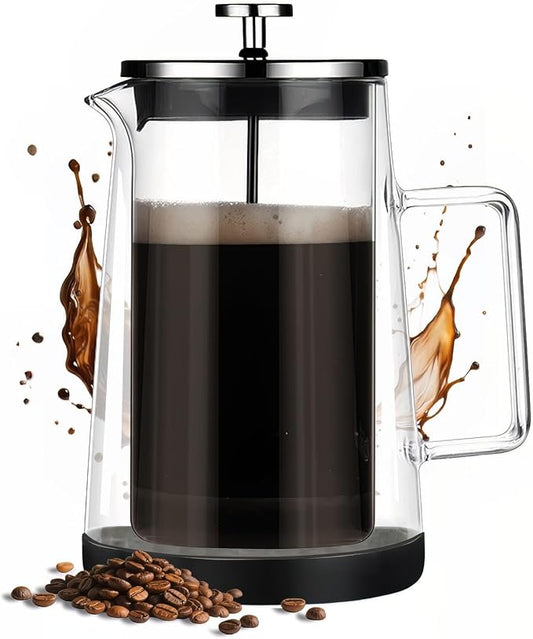 French Press Coffee Maker 34Oz - Double-Wall Insulated Borosilicate Glass - Ergonomic Handle - Coffee Gift - Tea & Coffee Press