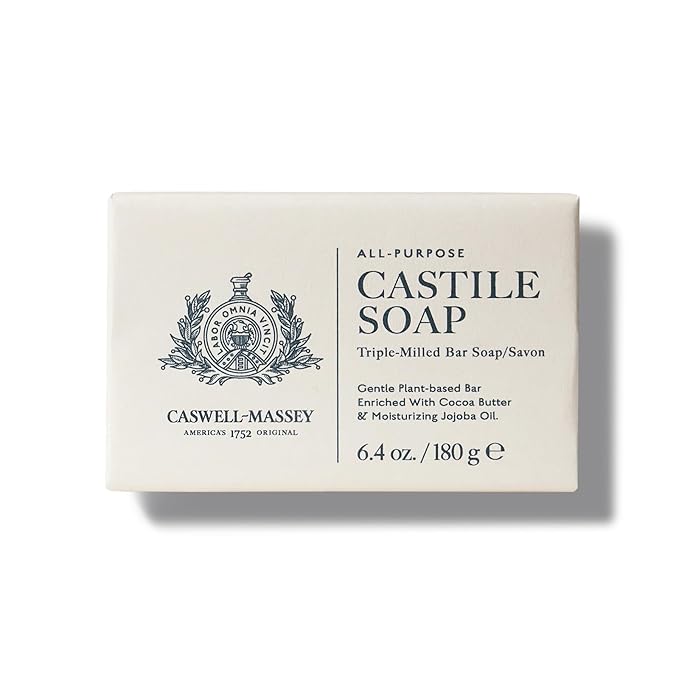 Caswell-Massey Pure Castile Bar Soap for Men & Women, Unscented & Moisturizing Natural Soap Bar for All Skin Types, Made with Essential Oils & Plant-Based Formula for Face, Body & Hair, 6.4 oz