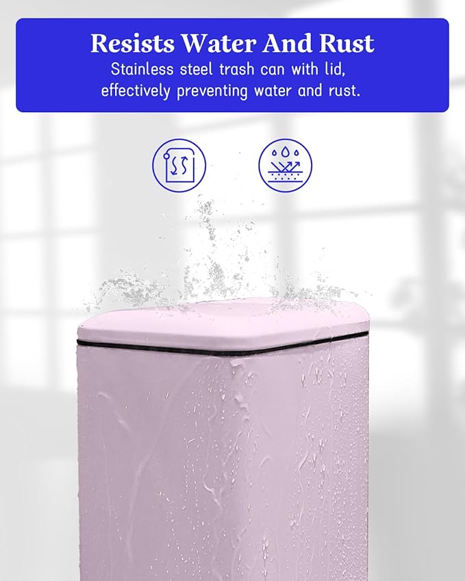 12 Gallon Slim Kitchen Trash Can, Stainless Steel Trash Can with Removal Inner Bucket and Soft-Close Lid, Pedal Garbage Can 45 Liter, Pink