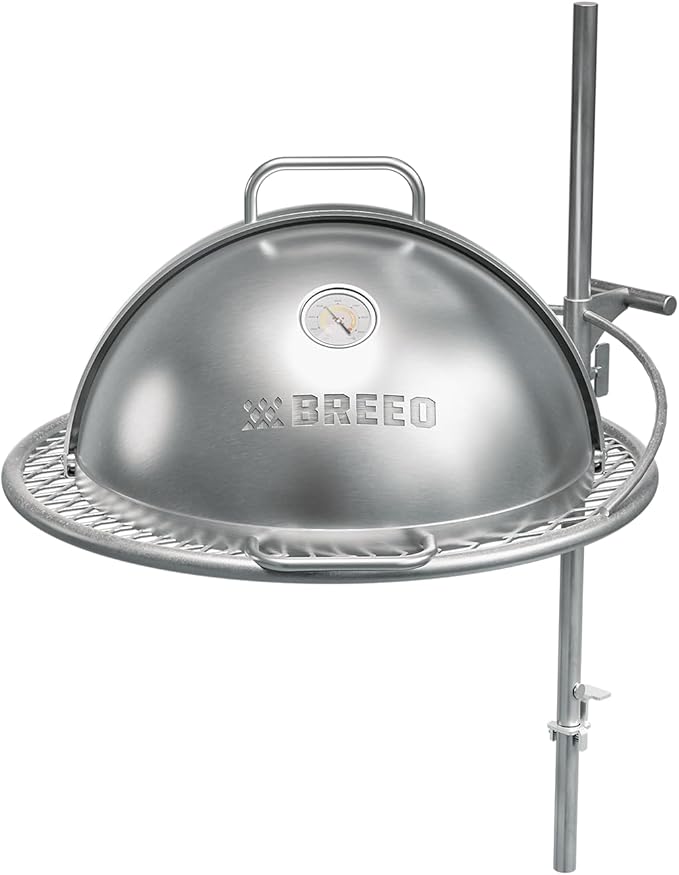 Breeo Grill Dome and Outpost Grill Bundle – Hinged Stainless Steel Dome w/Built-in Thermometer, Griddle Accessories Kit, Outdoor Set for Live-Fire Cooking – Fits X/19, Y Series