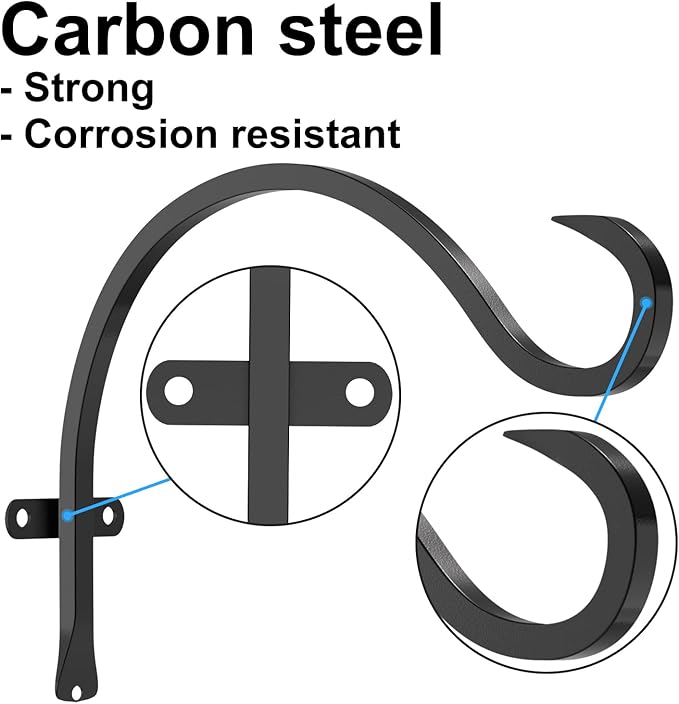 GameXcel Hanging Plant Bracket, 4PCS 12in Large Plant Hangers Outdoor Indoor Heavy-Duty Metal Wall Plant Hooks Plant Hanger with Screws for Home Decor Bird Feeders Lanterns Wind Chimes Decorative