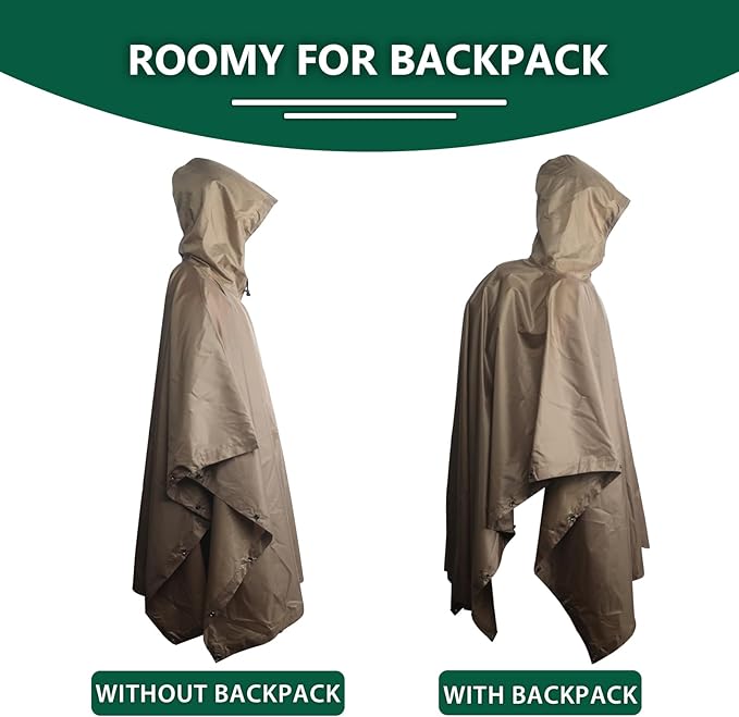 GRVCN Military Rain Poncho, Camouflage Raincoat Outdoor Waterproof Lightweight