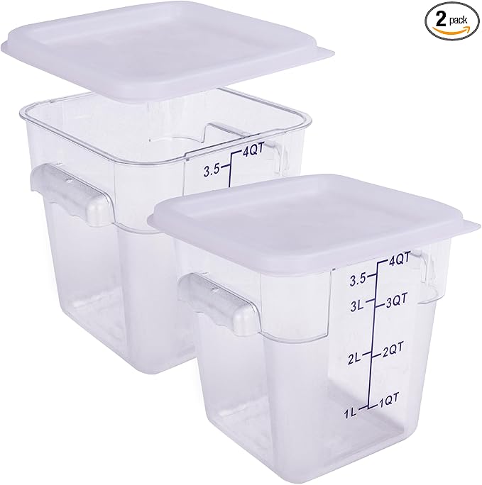 2 Pack RED Square Food Storage Container With Lid,2-12 Quart Commercial Storage Box With Scale & Handle,Cake Making,Dough Marinating Meat,Kitchen Supplies (4 Quart)