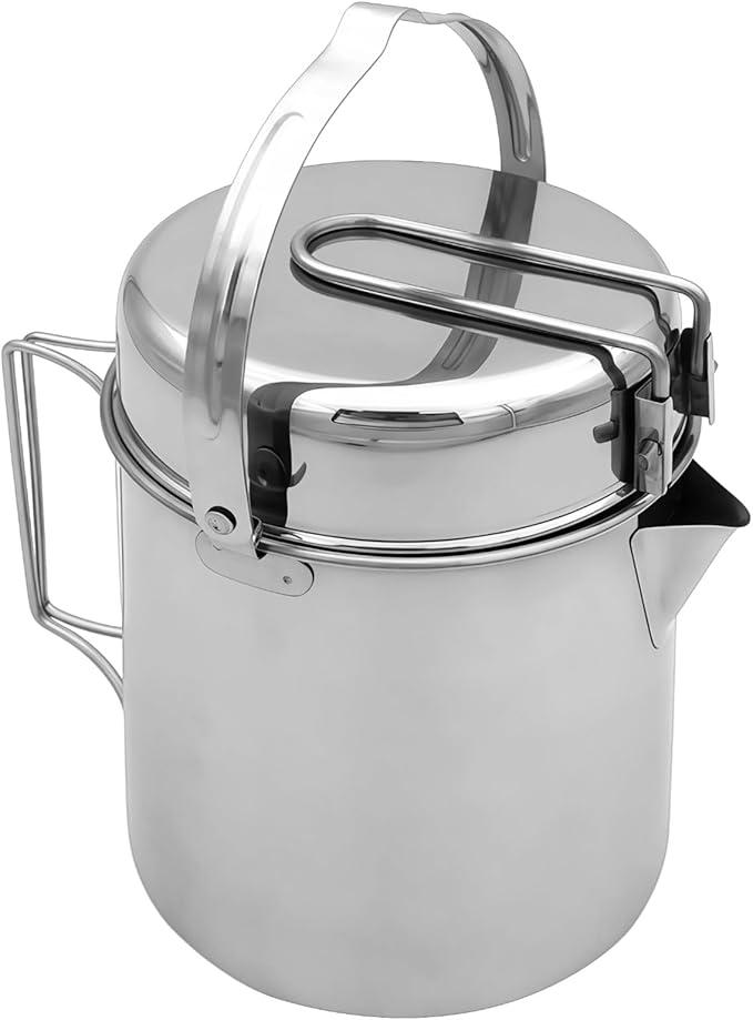 Homaisson Firemaple Stainless Steel Camping Pot Set, Outdoor Cooking Pot with Lid and Bowl Function, Compact Cookware Kit for Hiking, Backpacking, Bushcraft, Open Flame Cooking, Survival Use