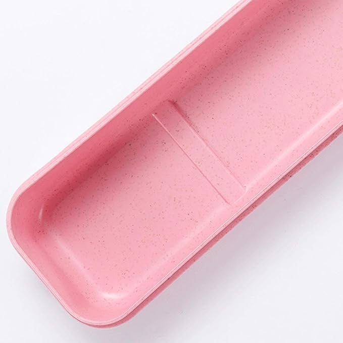 1Pcs Simple Utensil Holder with Lid, Reusable Utensils Wheat Straw Travel Cutlery Box，Portable Flatware Box Travel Tableware Storage Case, Simple Tableware Storage Box Case for Cutlery Kit (Pink)