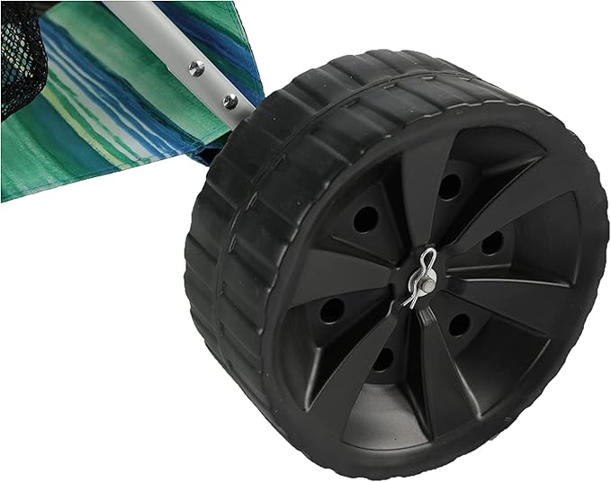 Beach Cart with Big Wheels for Sand, Collapsible All-Terrain Beach Wagon with Cooler Bag & Umbrella Holder, Large Mesh Storage, Supports 100lbs for Camping, Outdoor, Shopping, Dark Blue Stripes