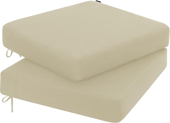 Favoyard Outdoor Chair Cushion 18.5 x 16 x 3 Inch Rainproof & 3-Year Fade Resistant Patio Furniture Cushions with Removable Cover and Adjustable Ties for Garden Sofa Couch Pads Set of 2, Beige