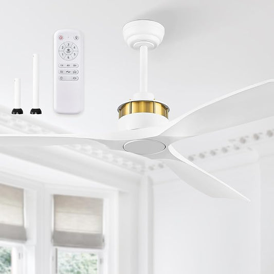 52" Ceiling Fans without Lights, Flush Mount Ceiling Fan with Remote Control,Modern Outdoor Ceiling Fans with 2 Downrods 6-Speeds Reversible DC Motor for Patio Bedroom Living Room