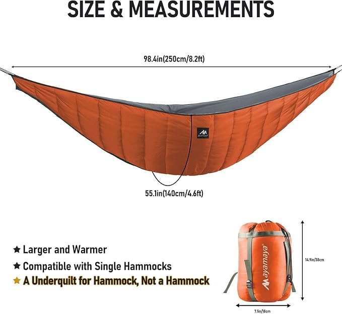 AYAMAYA Single & Double Hammock Underquilt Full Length Big Size Under Quilts for Hammocks, Camping Backpacking Essential, Winter Cold Weather Warm UQ Blanket Bottom Insulation