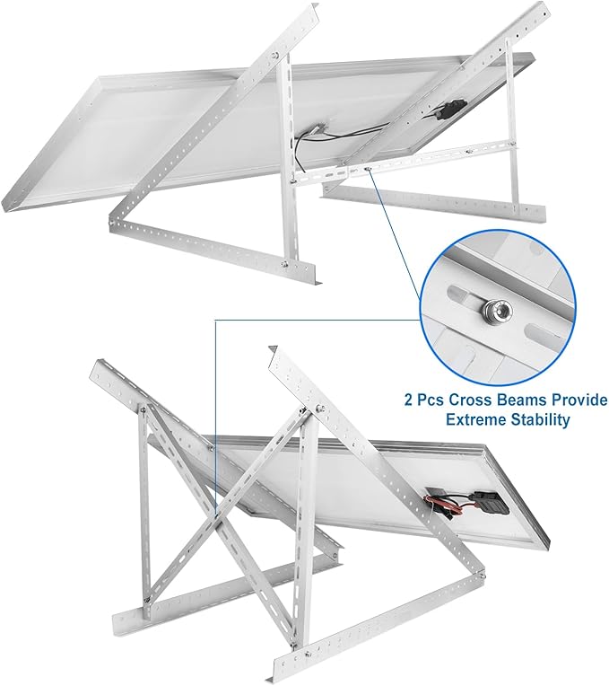 2 Sets 45'' Solar Panel Mount Brackets for 100-400 Watt Solar Panel,with Foldable Tilt Legs and Reinforced Cross Bars,Suitable for RV, Roof, Boat, Off-Grid etc.
