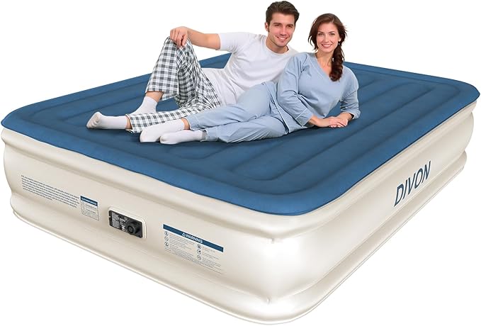 DIVON Air Mattress Queen with Built in Pump,18'' Raised Self Inflatable Mattress,Foldable Blow Up Mattress in 3 Mins,Portable Air Bed for Camping,Travel&Floor,Queen Size Air Matress for Adults,660lbs