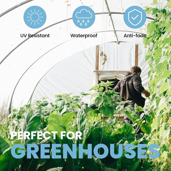 16 Mil Clear Poly Heavy Duty Tarp with Fiber Reinforcement - True Size Tarps with UV Protection, Tear Resistance, Flexibility, Reinforced Corners 10x14