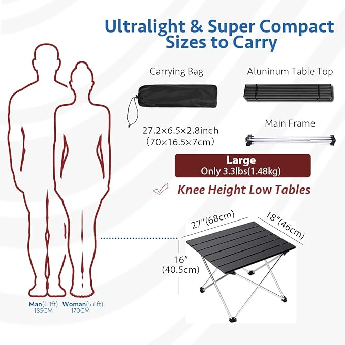 Grope Small Folding Camping Table with Aluminum Table Top, Beach Table for Sand with Carrying Bag,Prefect for Outdoor,Picnic,BBQ,Cooking,Festival