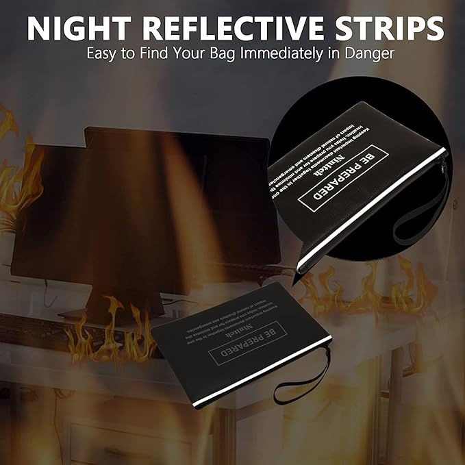 Fireproof Money Bag,Bank Bag Fireproof and Waterproof Cash Bag with Zipper Closure, Fireproof Safe Storage Bag Envelope, Suitable for documents, Bank Inventory, Passport Document Bags (Black, L)