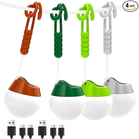 LETMY Rechargeable Camping Lights, 4 Pack Portable Tent lights With 4 Lighting Modes, 150LM LED Camping Lantern Waterproof, Only 20g Hanging Tent Lantern for Hiking Backpacking Power Outages Emergency