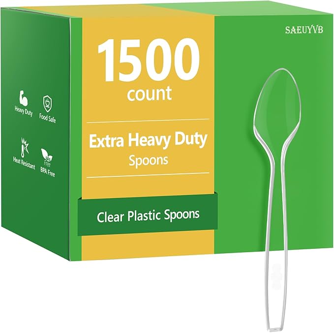 1500 Count Clear Plastic Spoons Bulk - Plastic Silverware Spoons Heavy Duty, Premium Disposable Spoons, BPA-Free, Heat Resistant, Suitable for Parties, Events, and Everyday Use