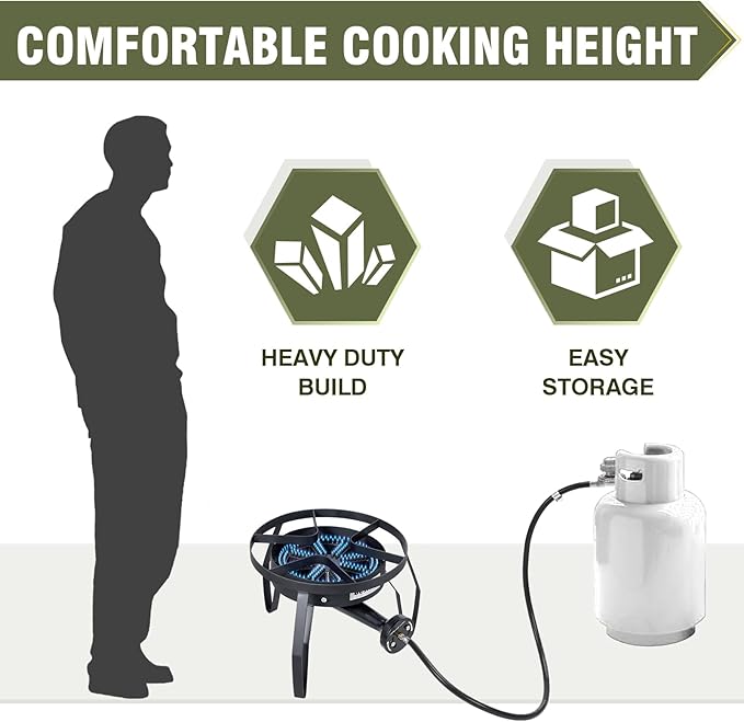 Bestfire 16" Single Propane Burner Camping Stove with Steel Braided Hose 200,000 BTU for Frying, Camping, Home Brewing and Turkey Frying