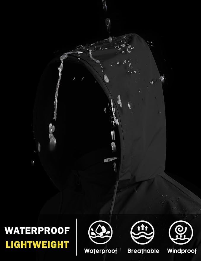 COOFANDY Men's Packable Rain Jacket Lightweight Waterproof Raincoat with Hood Travel Hiking Golf Windbreaker