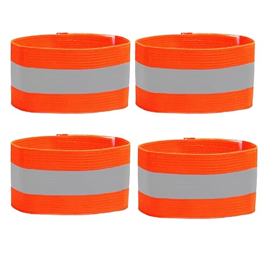 4PCS Reflective Wrist Strap 4x1.5cm Running Safety Gear Reflective Wristbands High Visibility Bike Ankle Bands Reflector Armband Self-Adhesive Reflective Bands for Walking,Night Sports Orange