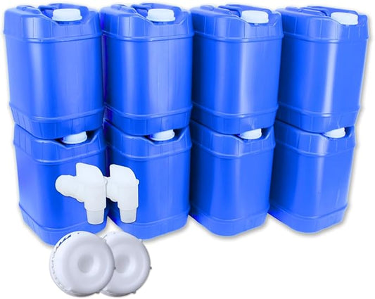 5-Gallon Stackable Water Storage Containers, 5 Gallons Each w/Lids + Spigot, Easy Fill, Survial Supply Emergency Water Storage for Camping and Disaster Preparedness, RV, 40 Gallon (8 Tanks)