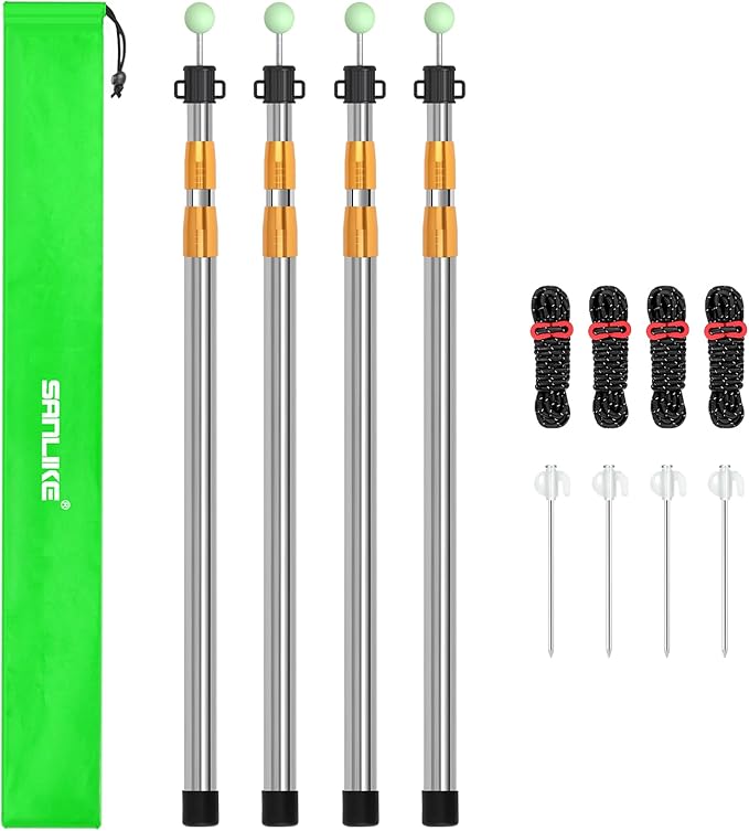 SANLIKE Telescoping Tarp Pole Heavy Duty Tent Poles, 33"-86.6"/94" Thickened Tube Collapsible Stainless Steel Canopy Poles for Camping Backpacking Hiking Awning Sun Sails Outdoor Sports, Set of 2