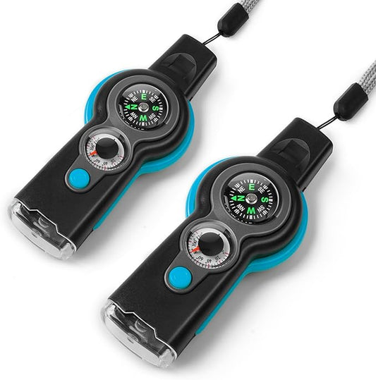 Emergency Survival Function Whistle, Outdoor Multifunctional Tool Safety Whistle with Lanyard, Ideal for Kayaking, Boating, Hiking, Camping, Climbing, Hunting, Fishing, Rescue Signaling