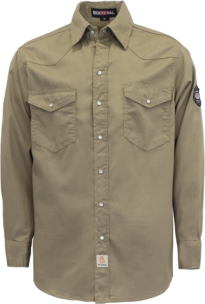 BOCOMAL FR Shirts 6.25oz Lightweight Welding Shirts Flame Resistant Men's Fire Retardant Shirt