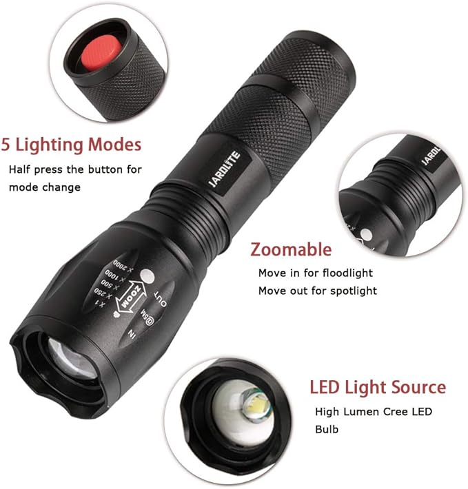 8 Pack LED Emergency Handheld Flashlight, Adjustable Focus, Water Resistant with 5 Modes, Best Tactical Torch for Hurricane, Camping, Dog Walking