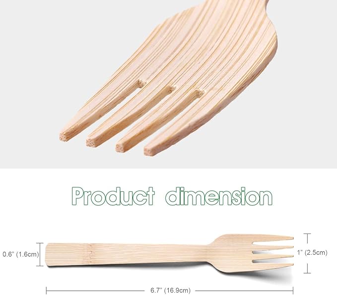 Bamboo Utensils Disposable- 200PK 6.7" Bamboo Forks Disposable 100% Compostable Biodegradable Renewable Natural Cutlery Fork for Travel/Camping/Wedding/Party