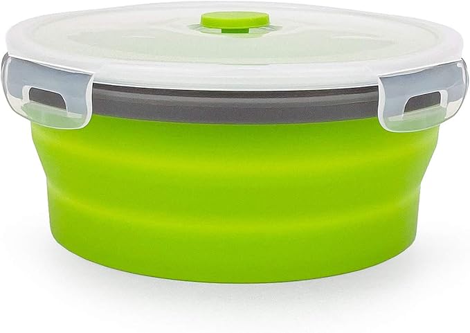 CARTINTS 1200ml Large Collapsible Meal Prep Containers, Reusable Silicone Food Storage Containers, Stackable Fridge Storage Containers, With Leakproof Lids, Microwave and Freezer Safe, Green