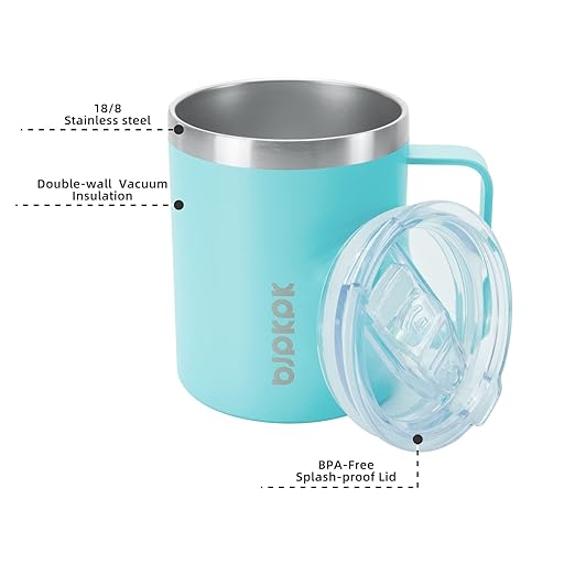 BJPKPK 2 pcs Insulated Coffee Mug, 14oz Insulated Tumbler with Lid, Stainless Steel Coffee Cups with Splash Proof Lid-Turquoise