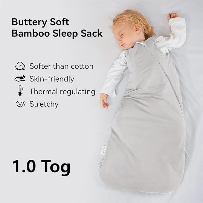 BubblePanda Rayon Made from Bamboo Sleep Sack 12-18 Months 1.0 Tog Soft Toddler Sleeping Sack for Babies 2-Way Zipper Baby Wearable Blanket